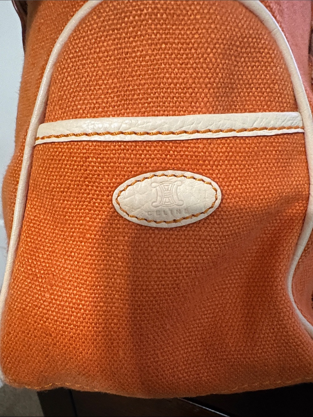Celine Boogie Canvas Satchel - Orange & Cream Leather Trim with Tassels & Charm - Picture 8 of 16